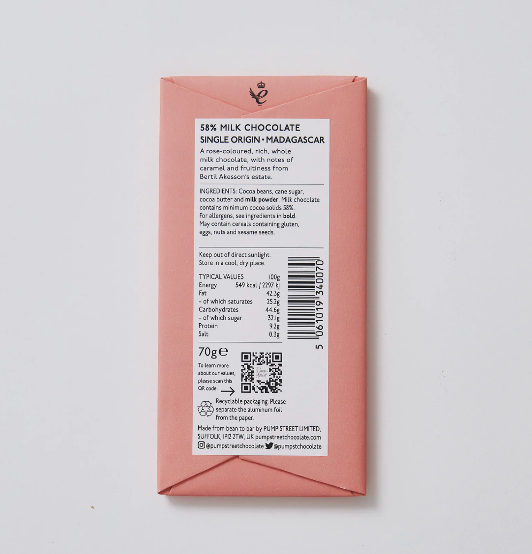 Pump Street Chocolate Madagascar - Milk 58%