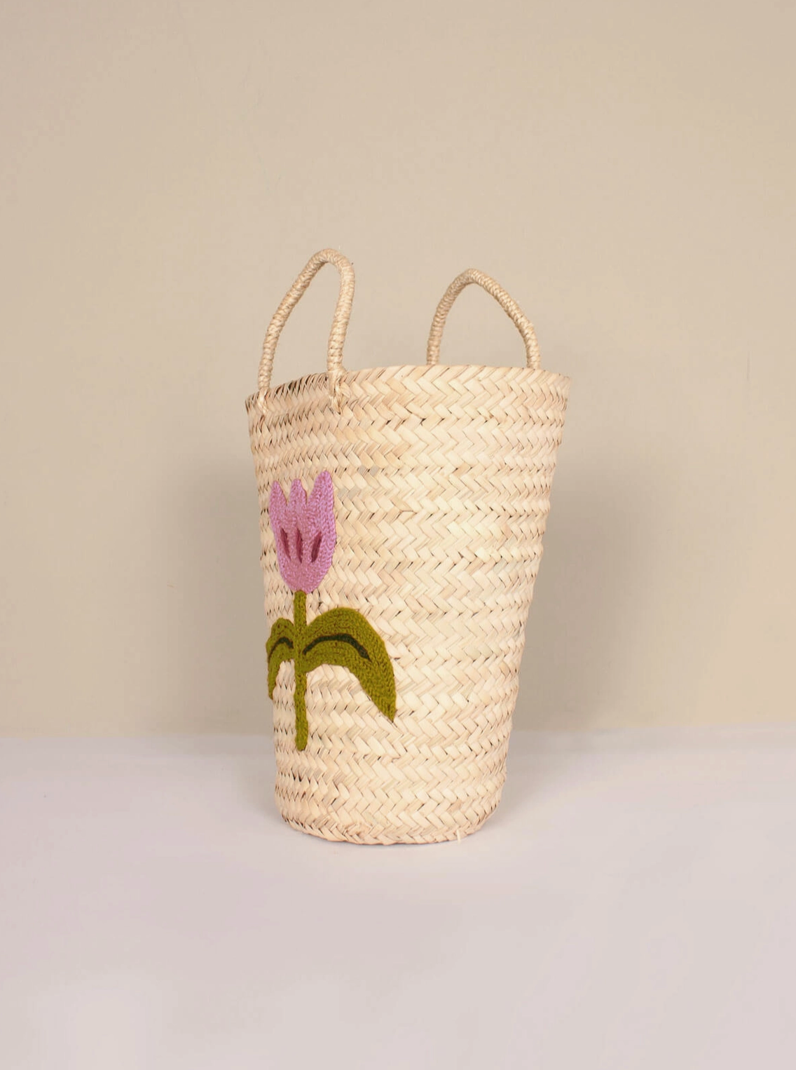 Hand Embroidered Tulip Bucket Basket
