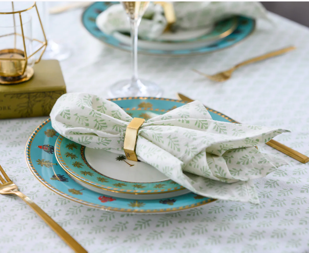 Rooh Neem Green Hand Block Print Napkins - Set of 2