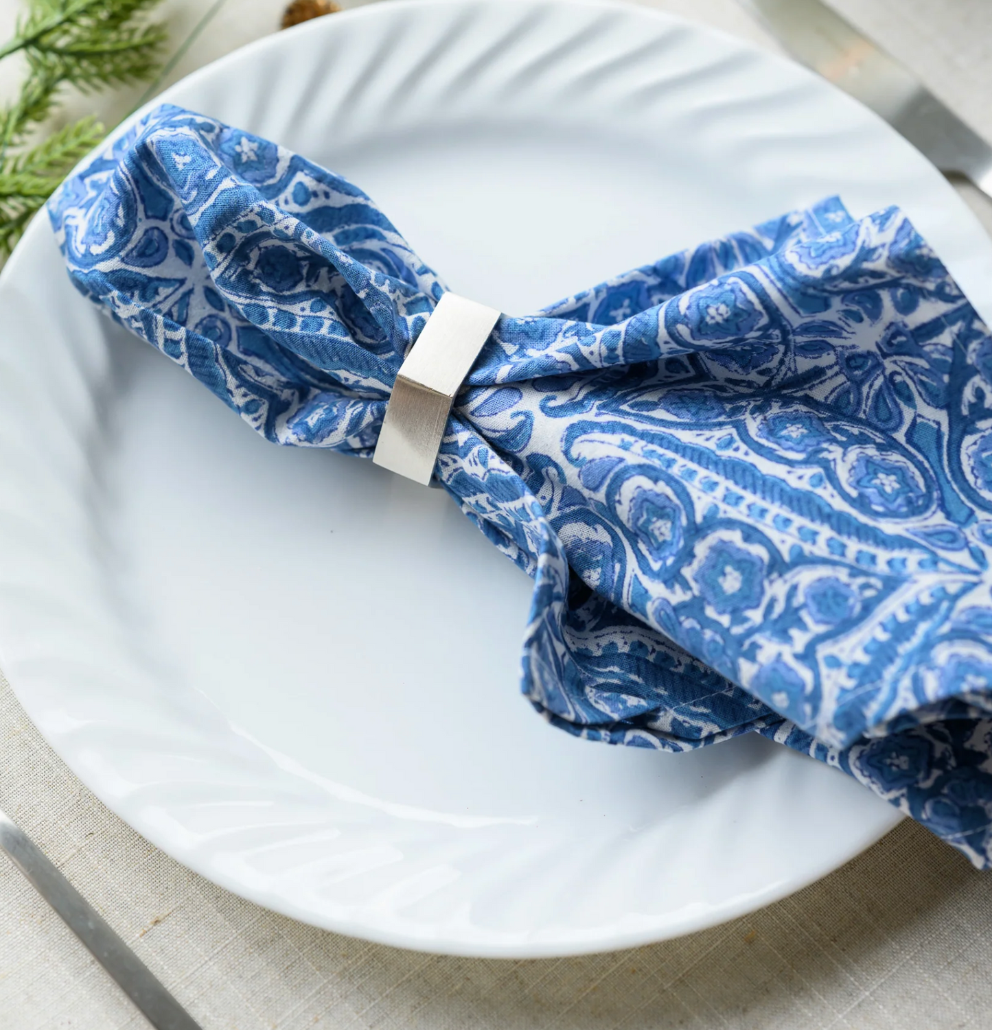 Rooh Azure Hand Block Print Napkins - Set of 2